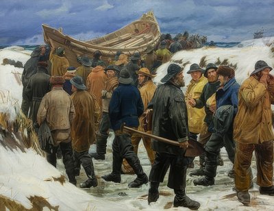 Redningsbåden køres gennem klitterne. 1883 af Michael Peter Ancher