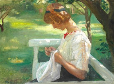 Ella Saxild syr i haven på en sommerdag. af Michael Peter Ancher