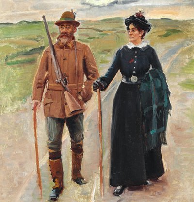 Sødring og hans kone. Studie til "Hjem fra jagten" (Efter det sidste slag). af Michael Peter Ancher