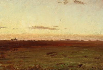 Udsigt over eng og klitter i aftensolen. af Michael Peter Ancher