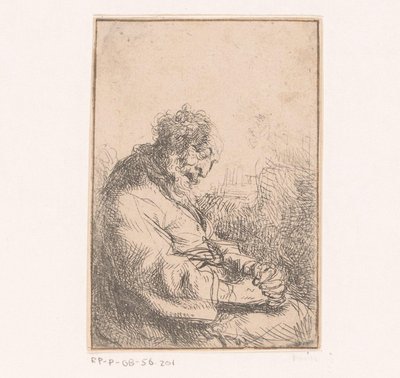 Sovende gammel mand i en stol af Michael Willmann (attributed to)