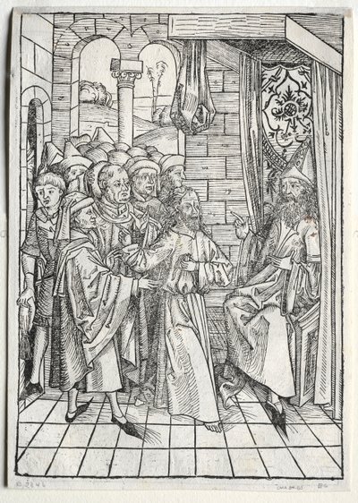 Skattevogteren: Kristus før Kajfas verso, 1491. af Michael Wolgemut