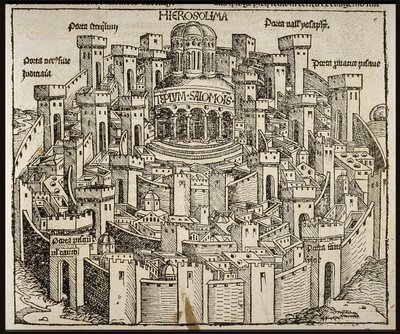 Jerusalem fra Schedels Chronicle of the World, ca 1493. af Michael Wolgemut