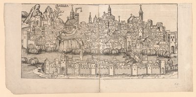 Nürnberg-krøniken: Topografisk syn på Basel, Schweiz, 1493. af Michael Wolgemut