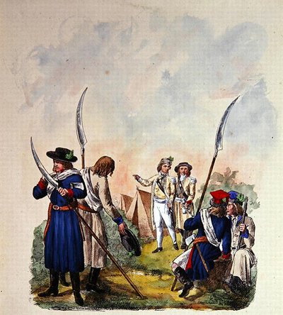 Kostumer af den polske hær efter 1700 (farve litho) af Michal Stachowicz
