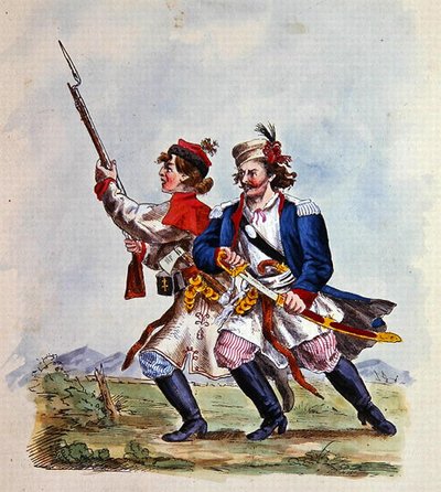Kostumer af den polske hær efter 1700 (farve litho) af Michal Stachowicz