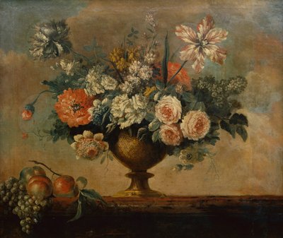 Roser, tulipaner, nelliker og andre blomster i en urne (olie) af Michel Bruno Bellenge