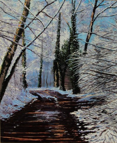 chemin de neige (oliemaleri) af Michel Bultet