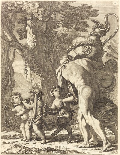 Bacchanal med figurer, der bærer en vase af Michel Dorigny