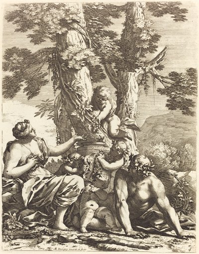 Bacchanal med siddende Bacchante af Michel Dorigny