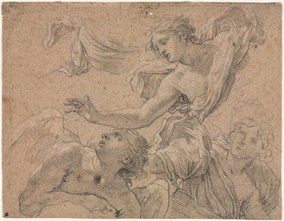Studier af engle recto, Panthea før Cyrus verso, 1655-1660. af Michel Dorigny