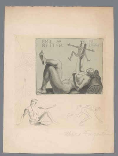 Ex libris af Emil W. Netter af Michel Fingesten (signed by artist)