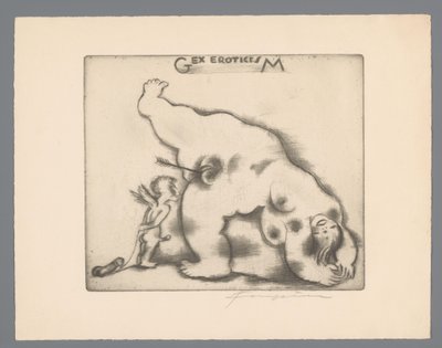 Ex libris af Gianni Mantero Gex eroticisM (titel på objekt) af Michel Fingesten (signed by artist)