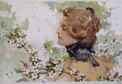 Kvinde blandt blomsterne - chromo. af Simondy af Michel Simonidy