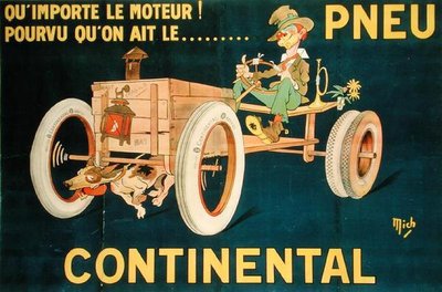 Annonce for Continental dæk (farve litho) af Michel called Mich Liebeaux