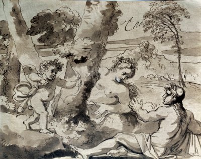 Kærlighed, en hyrde og en nymfe. Tegning af Michel Corneille (1642-1708) af Michel des Gobelins Corneille