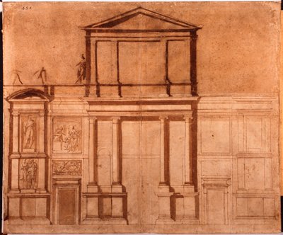 Tegning af San Lorenzos facade af Michelangelo (after) Buonarroti