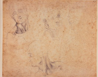 Fire studier af mandlige hoveder af Michelangelo (after) Buonarroti