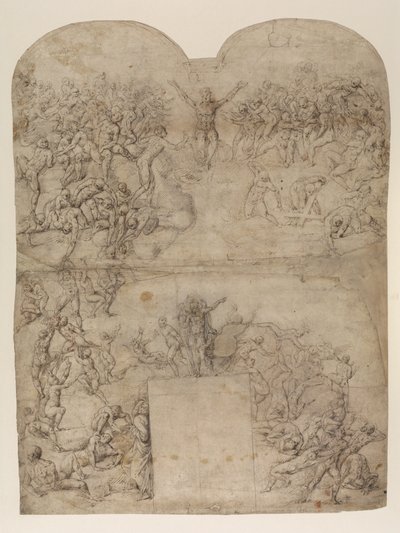 Sidste dom efter Michelangelo(?) (recto) (pen & blæk & kridt på papir) af Michelangelo (after) Buonarroti