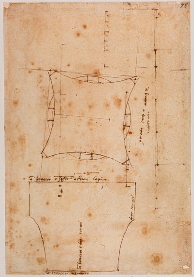 Hovedplan og opstalt, 16. århundrede (tegning) af Michelangelo (after) Buonarroti