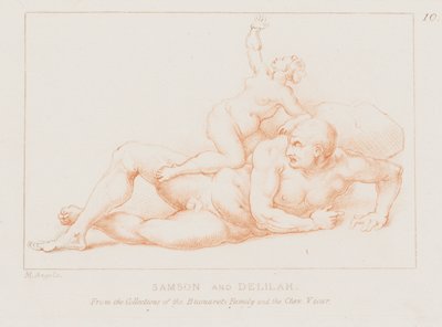 Samson og Delila (ætsning) af Michelangelo (after) Buonarroti