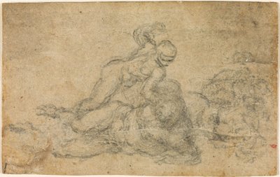 Michelangelo - David og Goliat. Verso linjerede arkitektoniske studier, ca. 1550-1556, I, 32a af Michelangelo