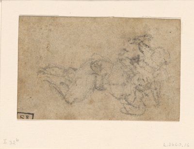 Michelangelo - David og Goliat. Verso-linierede arkitektoniske studier, ca. 1550-1556, I, 32b af Michelangelo