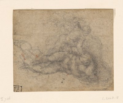 Michelangelo - David og Goliat. Verso-linierede arkitektoniske studier, ca. 1550-1556, I, 32d af Michelangelo