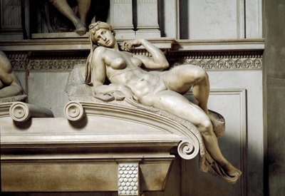Allegori af Aurora. Graven af Laurent II af Medicis. Marmorskulptur 1531 af Michelangelo Buonarroti