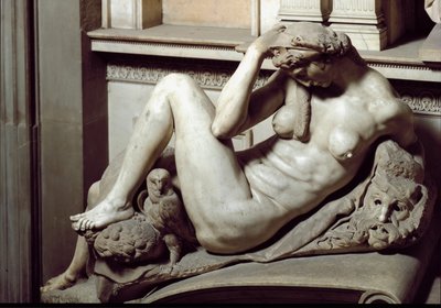 Allegori om natten. Giuliano de Medicis mausoleum. Marmor skulptur af Michelangelo Buonarroti