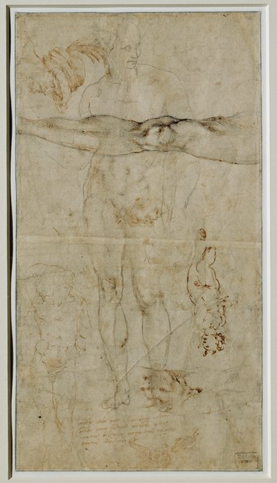 Forskellige studier af figurer, indskrift baseret på en sonet af Petrarca, ca. 1506 ... af Michelangelo Buonarroti