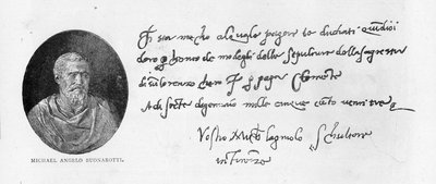 Håndskrift og underskrift af Michelangelo Buonarroti (pen og blæk på papir) af Michelangelo Buonarroti