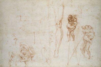 Herkules og Antaeus og andre studier, ca.1525-28 (kridt på papir) af Michelangelo Buonarroti