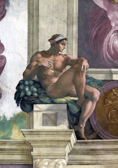 Ignudo (loftet i Det Sixtinske Kapel i Vatikanet) af Michelangelo Buonarroti