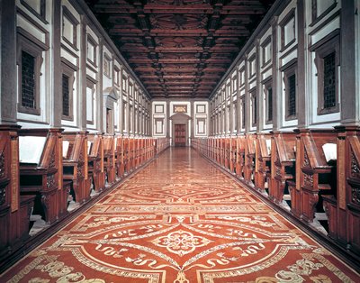 Laurentian Library Hall, arkitekt Michelangelo (1475-1564), Firenze, Italien af Michelangelo Buonarroti