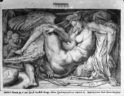 Leda, graveret af Jacobus Bos, Boss eller Bossius (f.c.1520) af Michelangelo Buonarroti