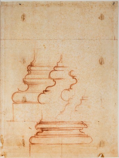 Søjlebaser til det nye sakristi, håndskrevne inskriptioner af Michelangelo Buonarroti