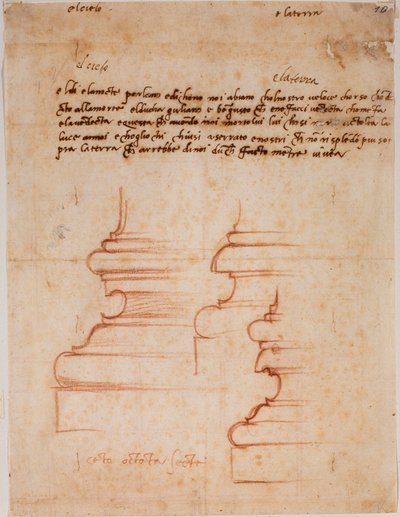 Søjlebaser til det nye sakristi, håndskrevne inskriptioner af Michelangelo Buonarroti