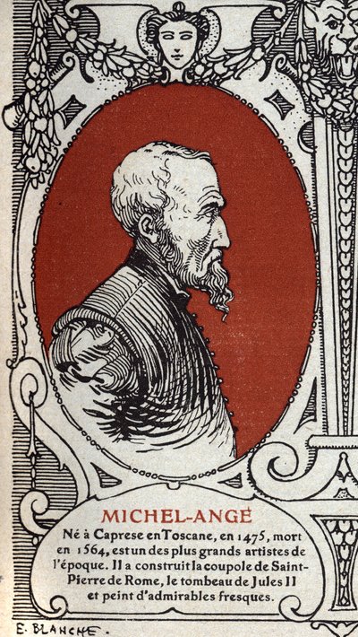 Portræt af den italienske renæssancemaler, Michelangelo Buonarroti dit Michel Ange (Michelangelo eller Michelangelo af Michelangelo Buonarroti
