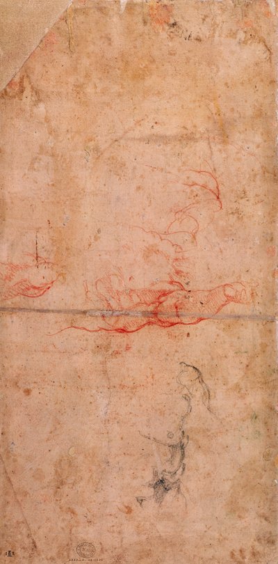 Forberedende undersøgelse til straf for Haman (rødt kridt og trækul på papir) (verso) af Michelangelo Buonarroti