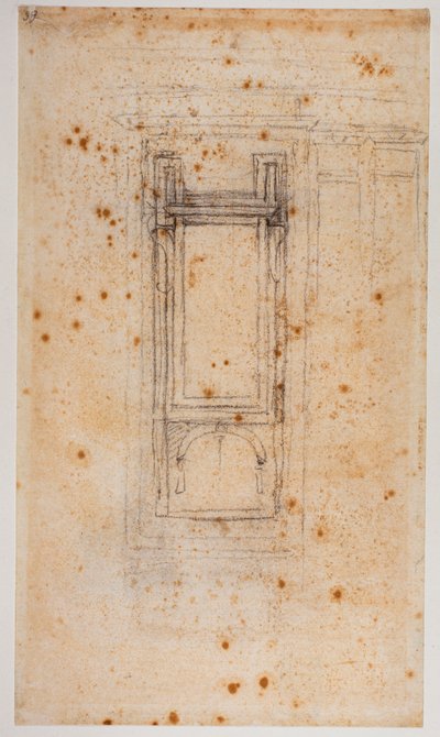 Projekt til et vindue og studier til den Laurentiske Recept, 16. århundrede (tegning) af Michelangelo Buonarroti