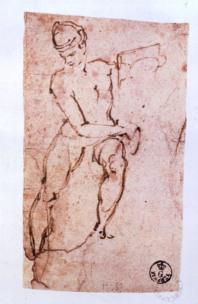 Det sixtinske kapel loft (1508-12): skitse af en apostel (pen og brunt blæk) af Michelangelo Buonarroti