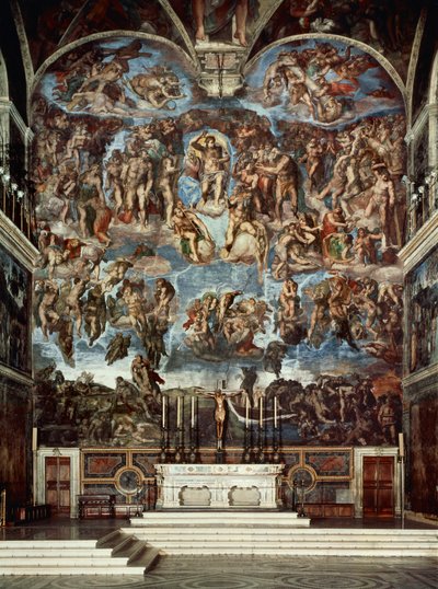 Det Sixtinske Kapel med retabel af den sidste dom (fresko) af Michelangelo Buonarroti