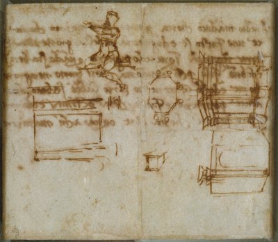Små skitser af arkitektur og en lille figurundersøgelse, slutningen af det 15.-begyndelsen af det 16. århundrede af Michelangelo Buonarroti