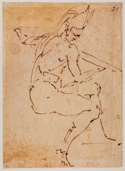Studie til en siddende figur af Michelangelo Buonarroti
