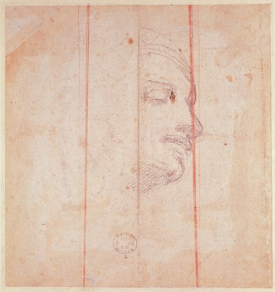 Studie til lederen af den libyske sibyll (sort kridt på papir) (verso) af Michelangelo Buonarroti