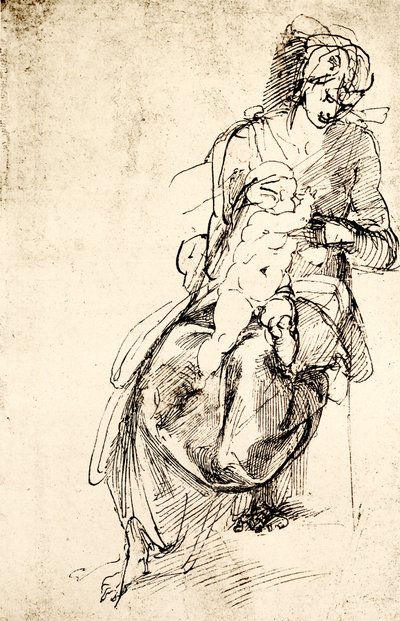 Studie til Madonna-statuen i Medici-kapellet i Firenze af Michelangelo Buonarroti