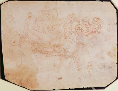 Studie for the Massacre of the Innocents (brunt blæk på papir) (recto) (for verso se 191770) af Michelangelo Buonarroti