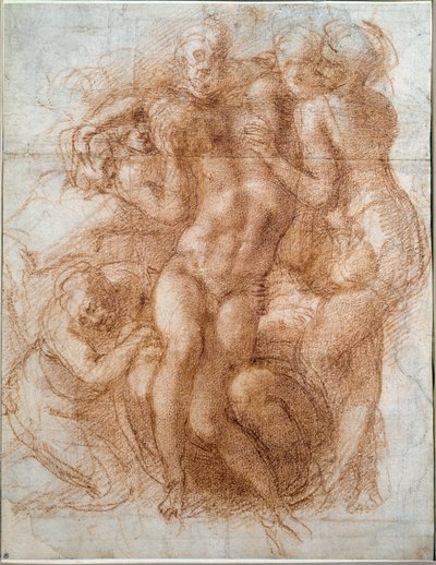 Studie til Pieta-aflejringen af Kristus (tegning af Michelangelo Buonarroti