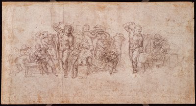 Studie af figurer til en fortællende scene (sort kridt på papir) (recto) (for omvendt se 191764) af Michelangelo Buonarroti